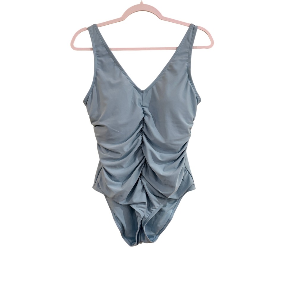 Kindred Bravely One Piece Maternity Swimsuit Women Med Light Blue Ruched UPF50